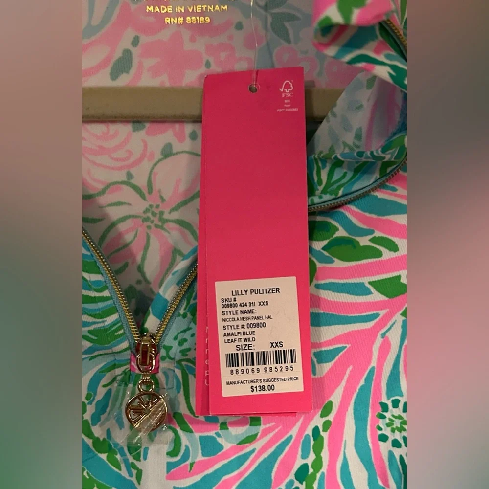 Lilly Pulitzer Luxletic Niccola Mesh Panel Half Zip Top Amalfi Blue Leaf It Wild - Picture 3 of 5